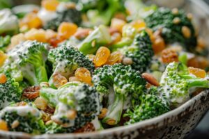 Салат з броколі, родзинками та йогуртом