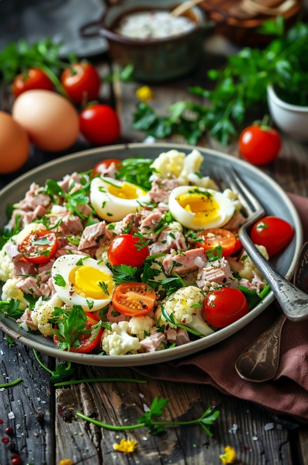 Салат з цвітною капустою і тунцем — свіжий і хрумкий