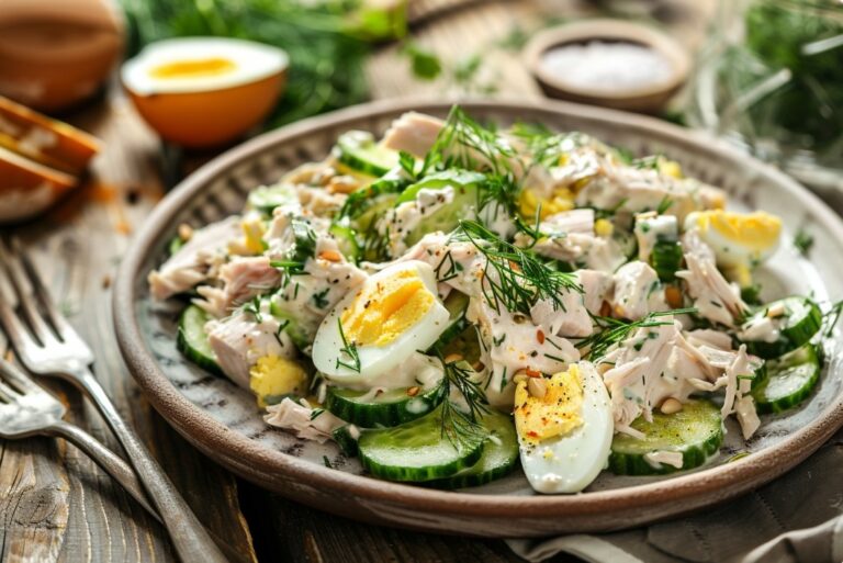 Салат з індичкою та маринованими огірками — Салати