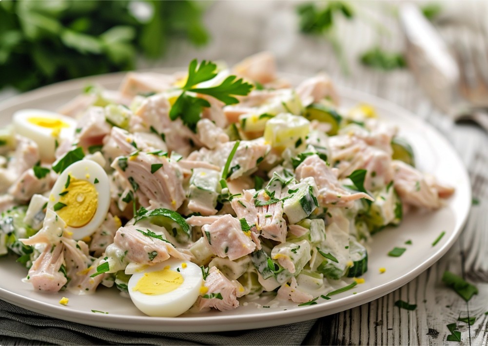 Салат з індичкою та маринованими огірками для всієї родини