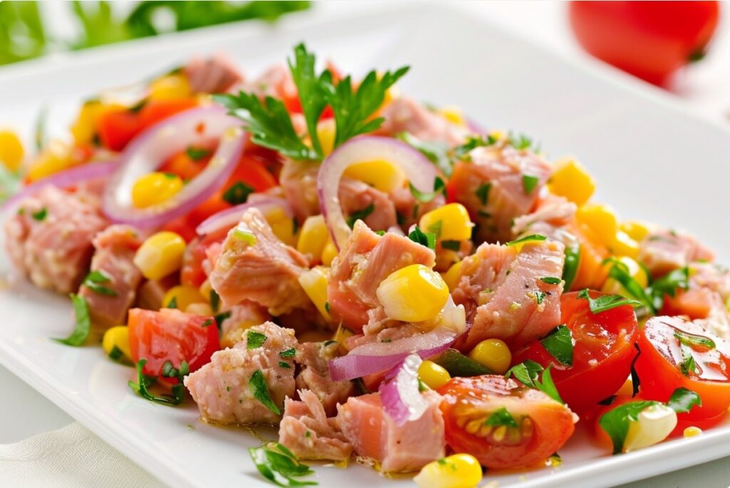 Салат з консервованим тунцем, кукурудзою і томатами