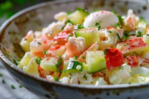 Салат з крабовими паличками, огірком та яйцем