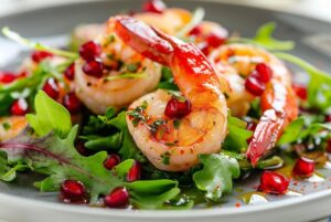 Салат з креветками, руколою та гранатом