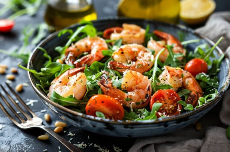 Салат з креветками, руколою та пармезаном — Салати