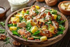 Delikatna sałatka z kurczakiem, ananasem i serem – szybki przepis