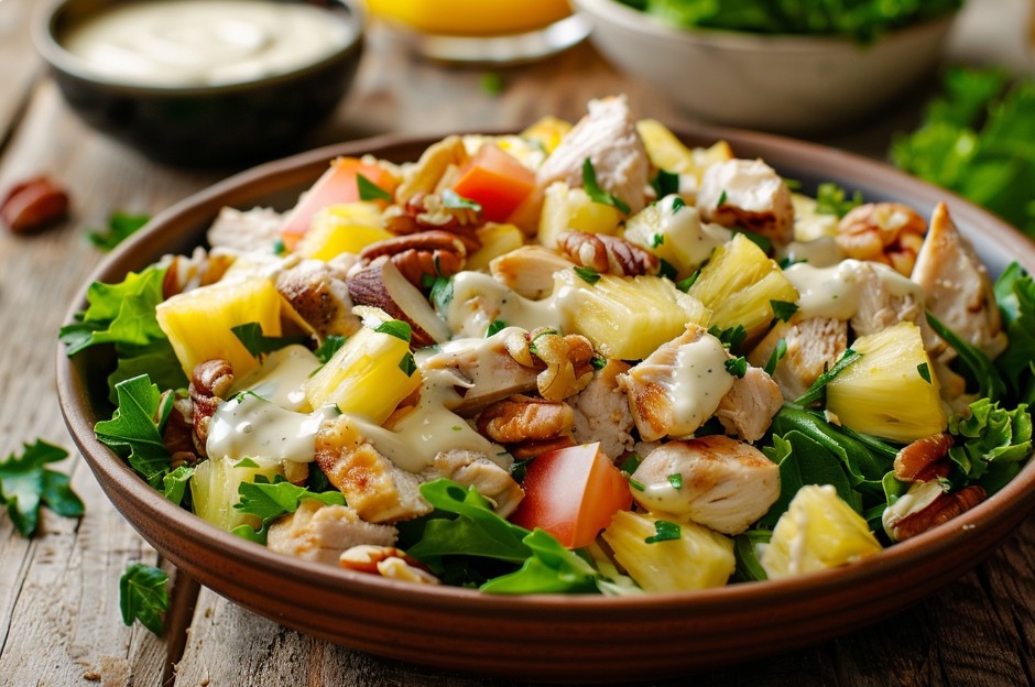 Sałatka z kurczakiem, ananasem i sosem jogurtowym