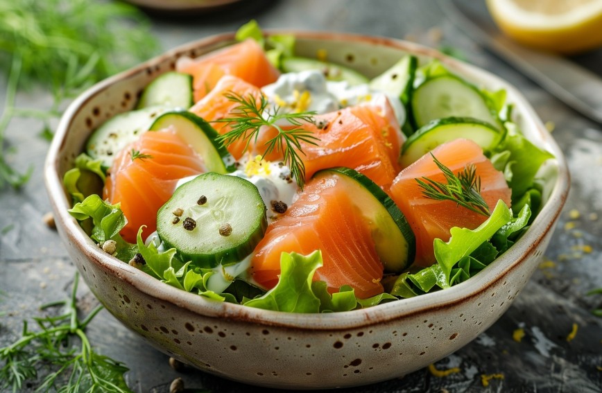 Салат з лососем, кропом і ніжною кремовою заправкою
