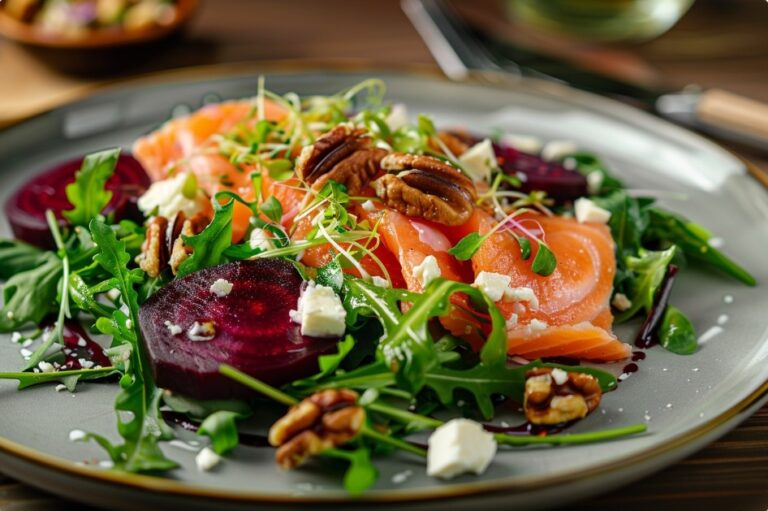 Салат з лососем та запеченим буряком — Салати