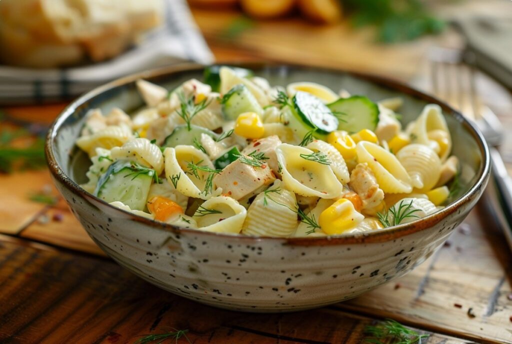 Салат з макаронами і куркою для пікніка