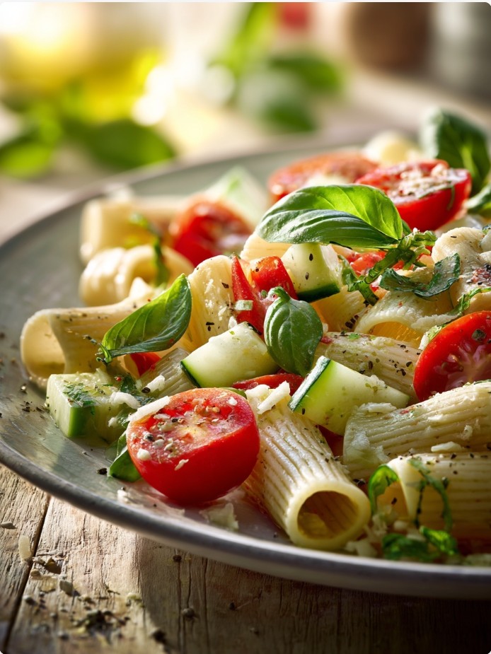 Салат з макаронами і свіжим базиліком