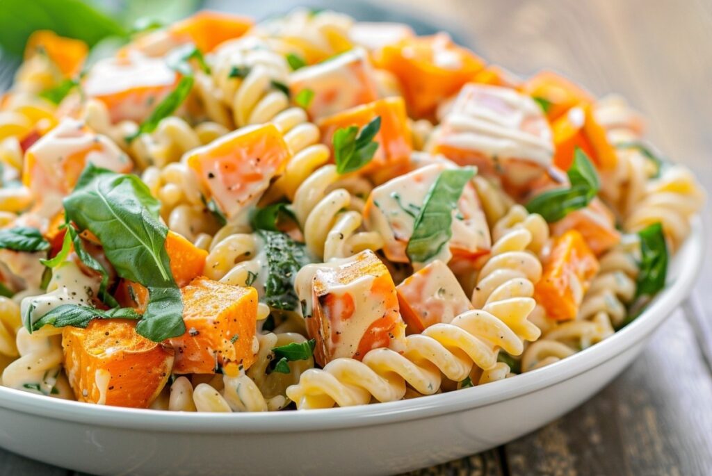Салат з макаронами на осінь, гарбуз, сир і теплі спеції