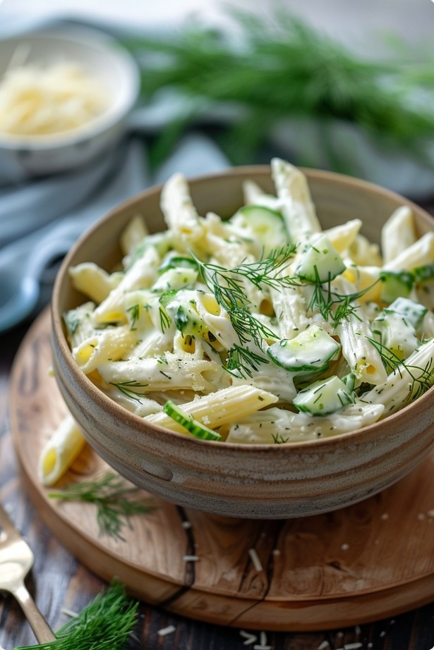 Салат з макаронами, огірком і кропом