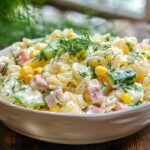 Creamy Pasta Salad with Ham and Cucumber (Easy Yogurt Dressing)
