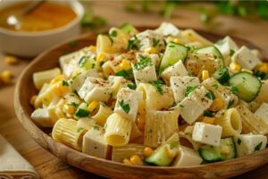 Салат з макаронами, сиром та гірчичною заправкою