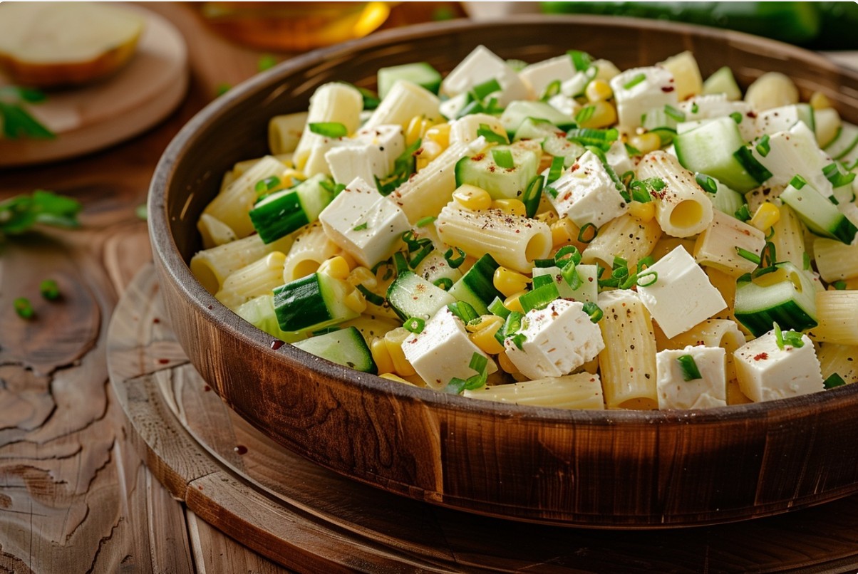 Салат з макаронами, сиром та гірчичною заправкою рецепт
