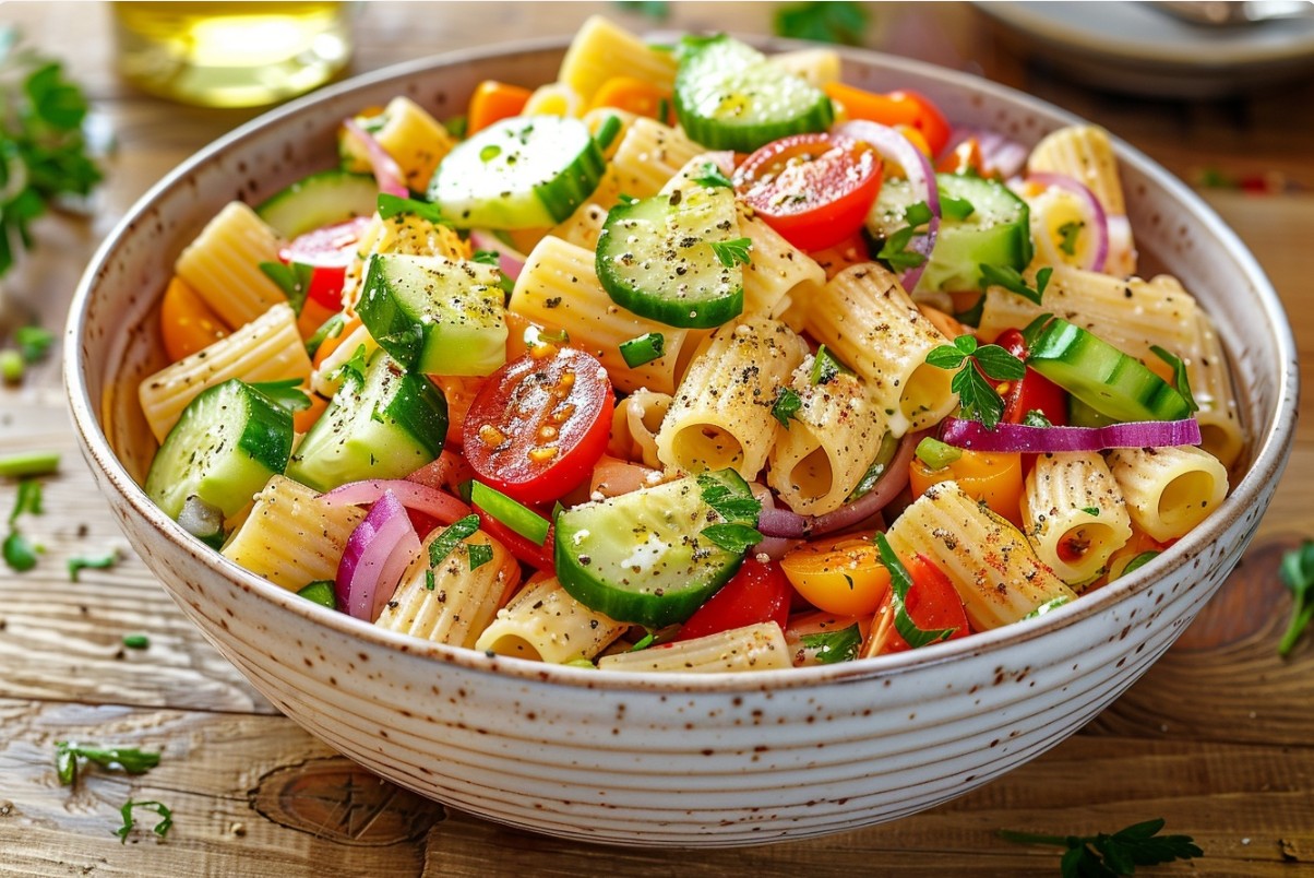 Салат з макаронами та хрусткими овочами рецепт