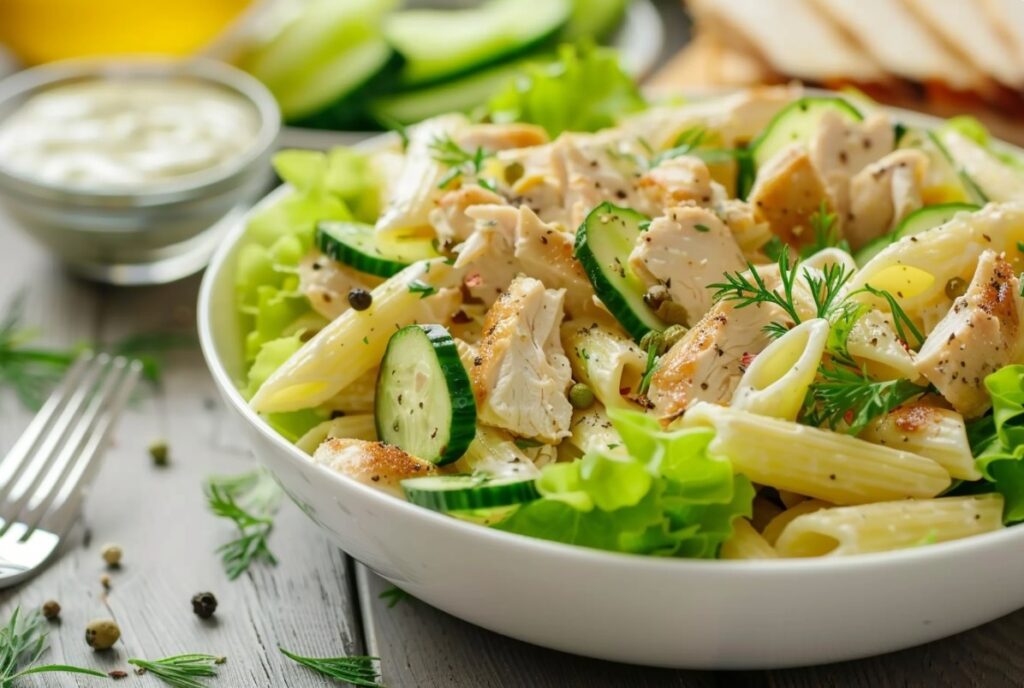 Салат з макаронами та куркою для легкої вечері