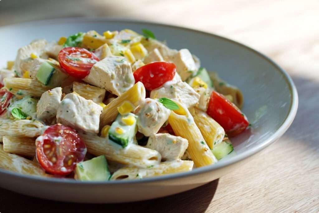 Салат з пастою і куркою у кремовому соусі