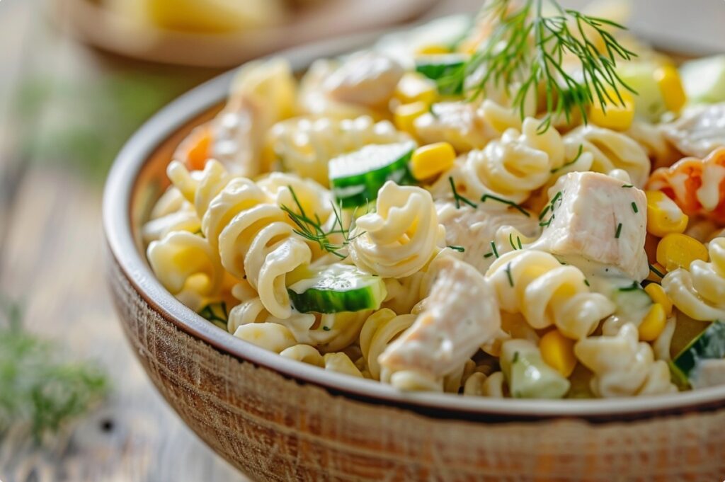 Салат з пастою, куркою та огірком