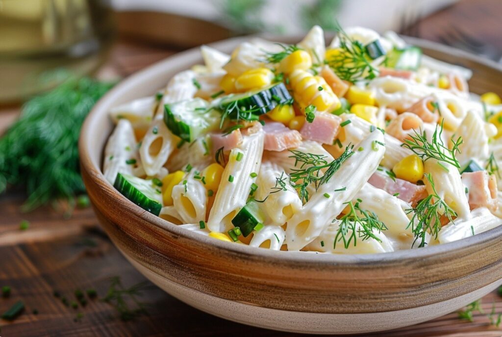 Салат з пастою, шинкою та свіжим огірком