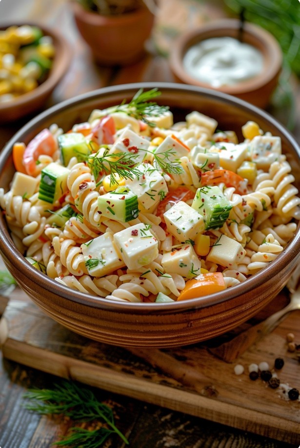 Салат з пастою, сиром та солодким перцем