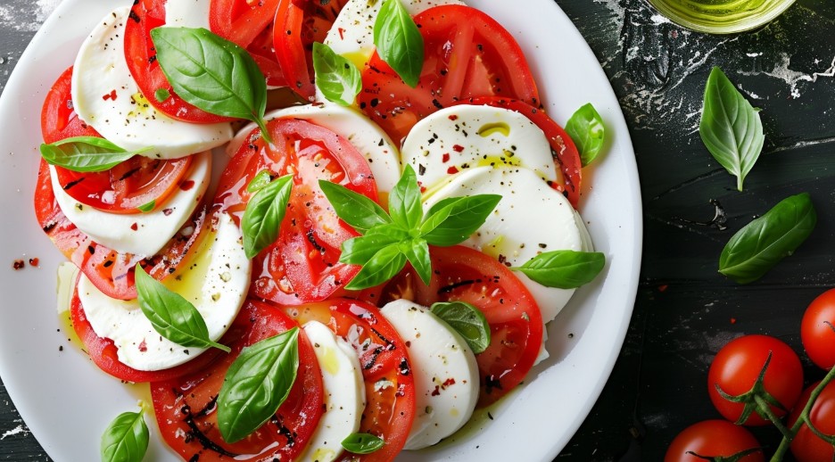 Салат з помідорів, моцарели і оливкової олії