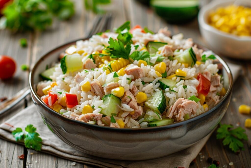 Салат з рисом і тунцем — простий і корисний
