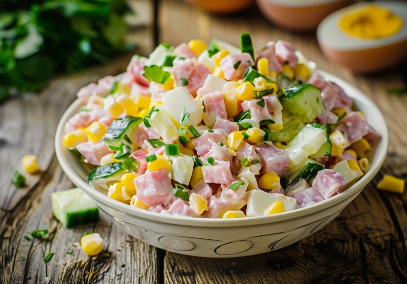 Салат з шинкою та кукурудзою