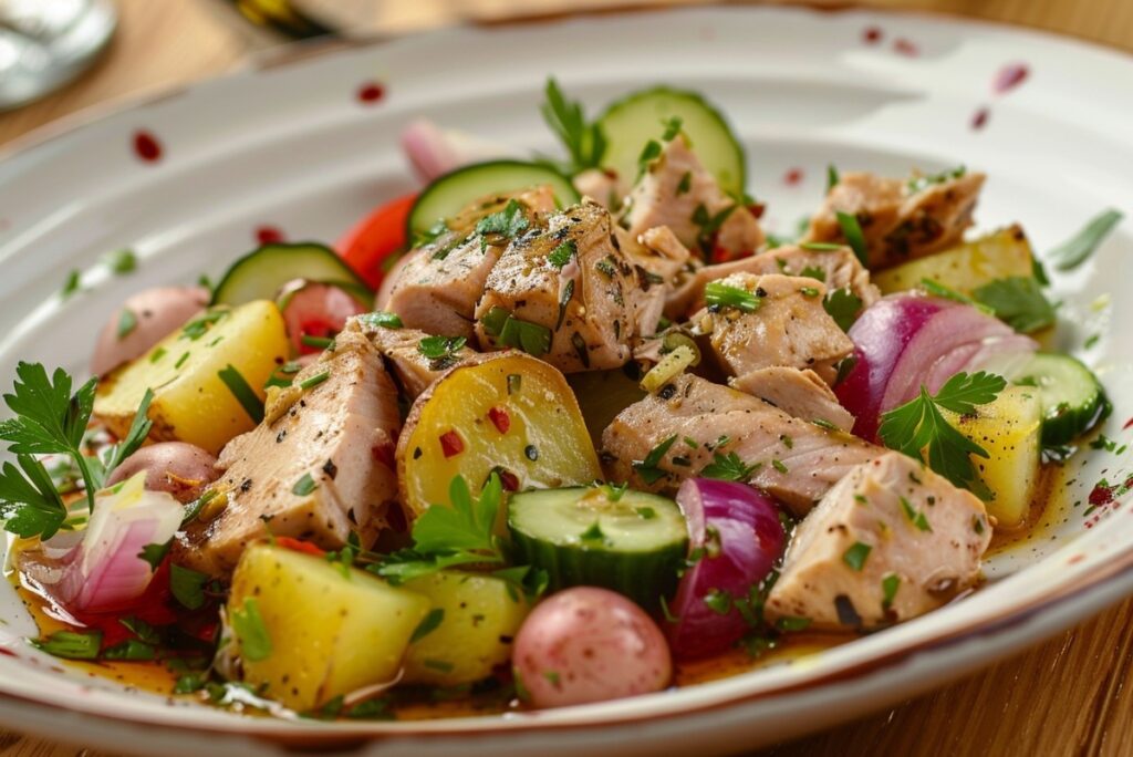 Салат з тунцем і картоплею у легкій заправці