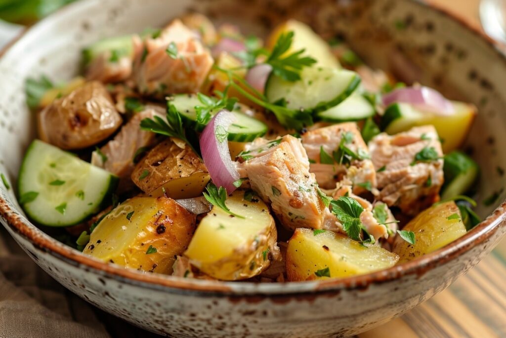 Салат з тунцем і картоплею з лимонною заправкою
