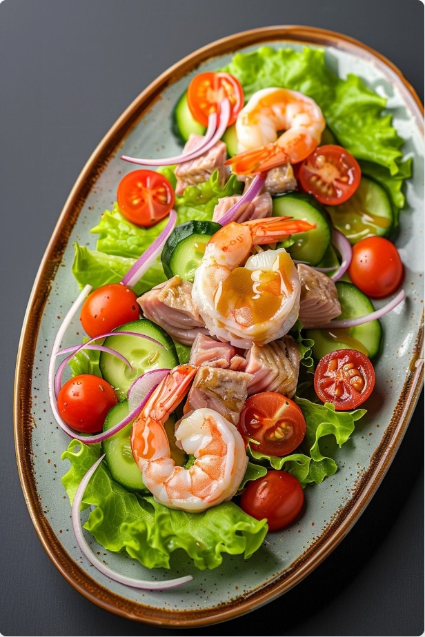 Салат з тунцем і креветками — ідея для святкової подачі