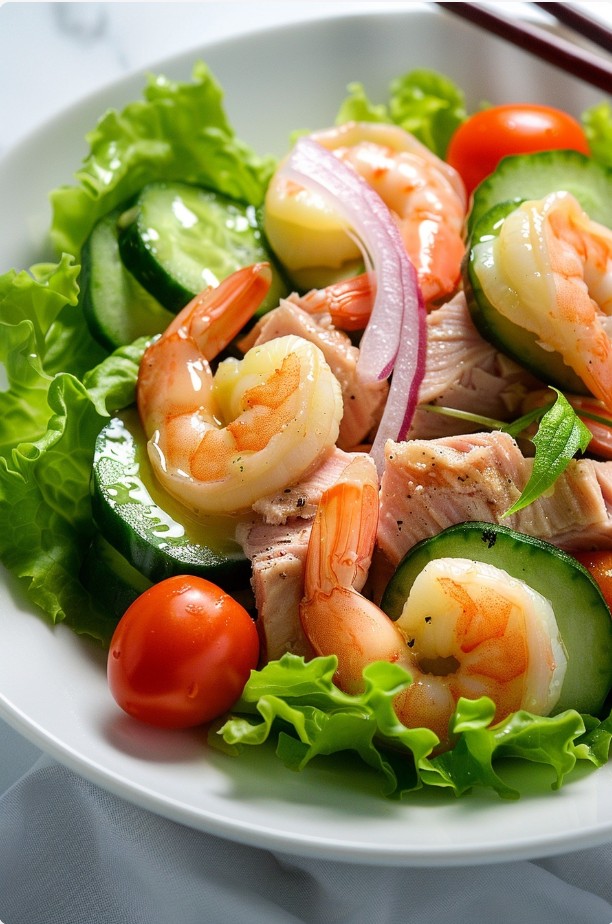 Салат з тунцем і креветками — ніжний і соковитий
