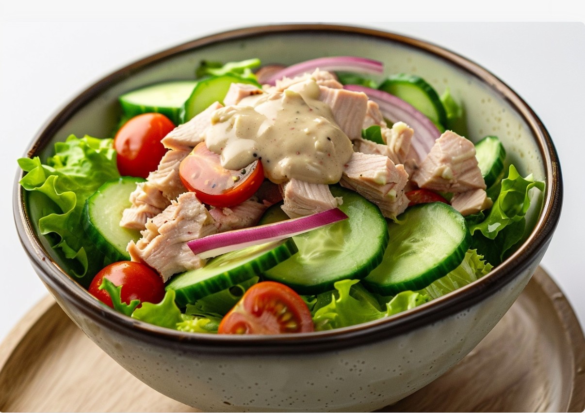 Салат з тунцем і кунжутним соусом тахіні — простий рецеп