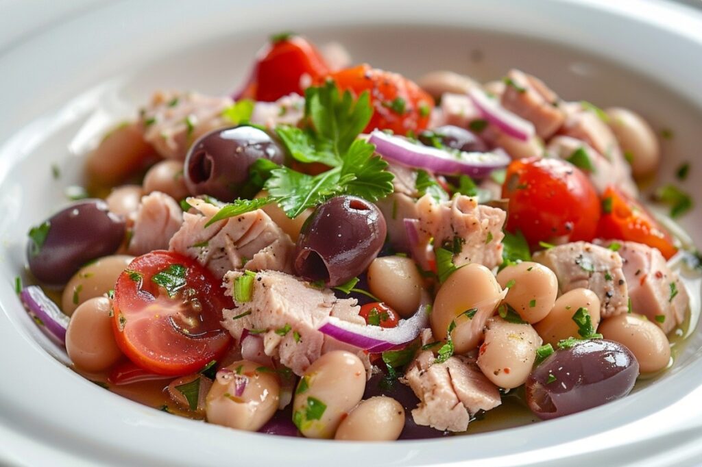 Салат з тунцем і квасолею з томатами та оливками