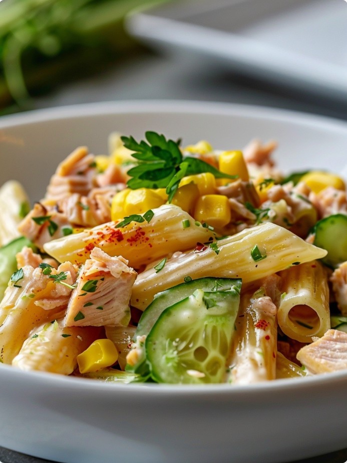 Sałatka z tuńczykiem i makaronem w kremowym sosie