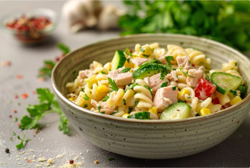 Sałatka z tuńczykiem i makaronem z ogórkiem