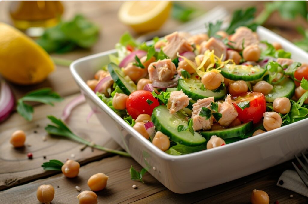 Салат з тунцем і нутом з лимонною заправкою