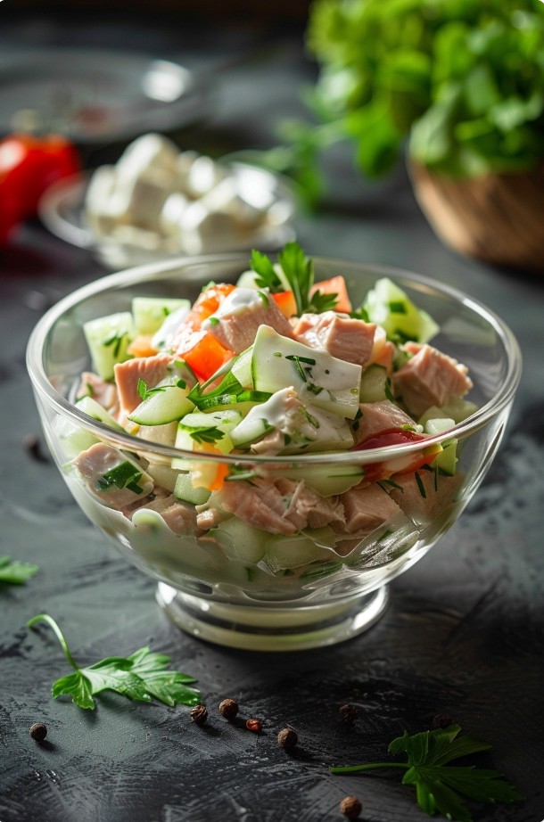 Świeża sałatka z tuńczykiem i ogórkiem