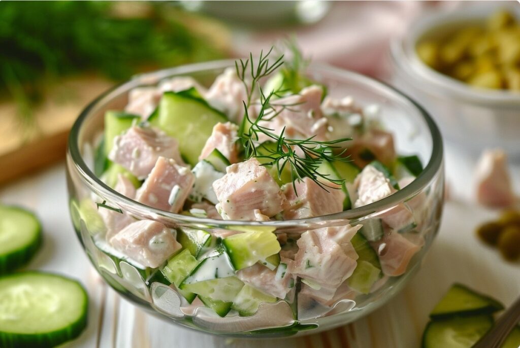 Sałatka z tuńczykiem i ogórkiem z sosem jogurtowym