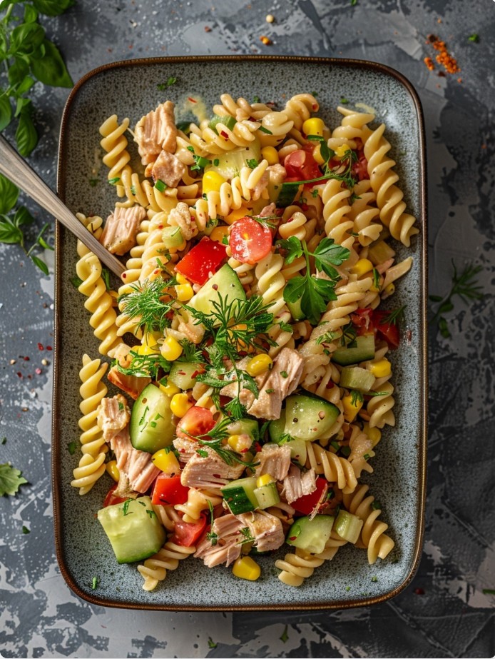 Sałatka z tuńczykiem i makaronem z kukurydzą