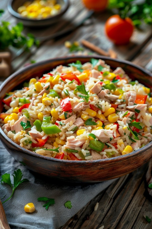 Салат з тунцем і рисом — простий рецепт з болгарським перцем