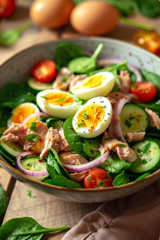 Салат з тунцем і шпинатом для легкої вечері