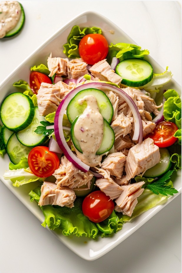 Салат з тунцем і соусом тахіні — швидко і смачно