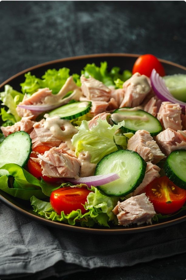 Салат з тунцем і тахіні — ніжний кунжутний соус і свіжі овочі