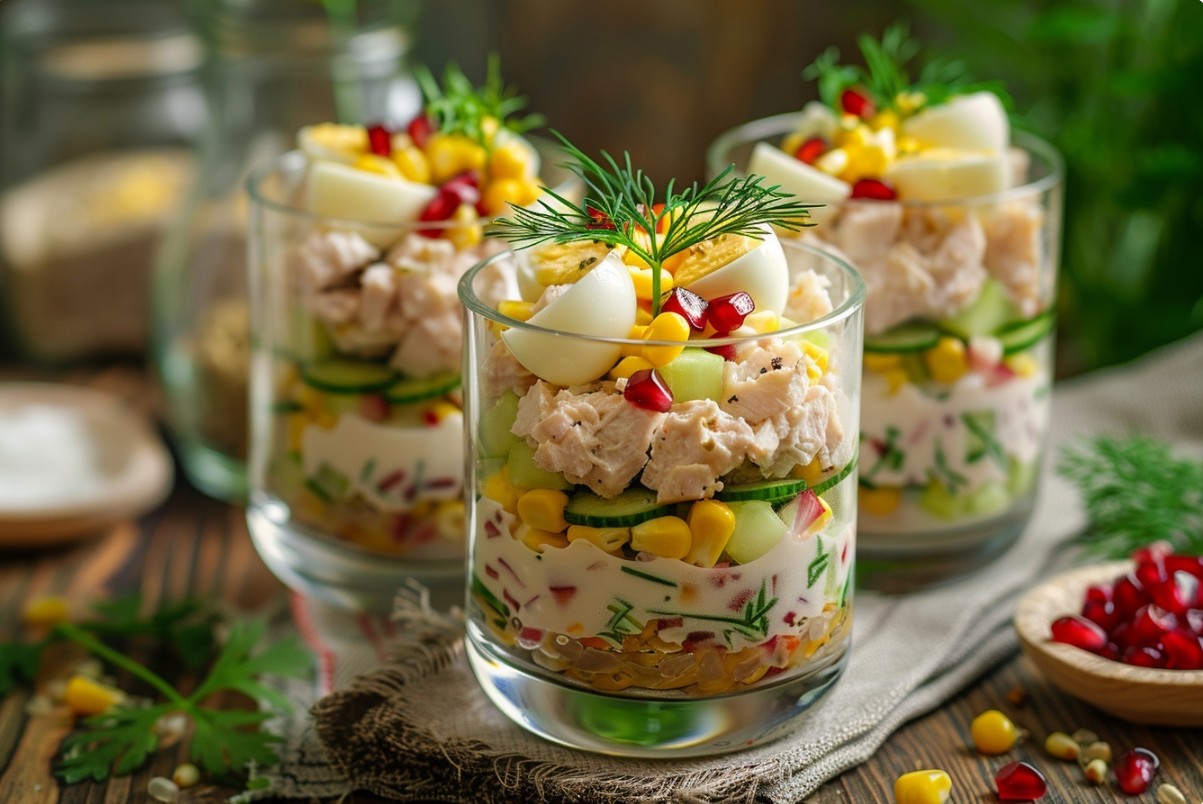 Салат з тунцем і яйцем у святковій подачі рецепт