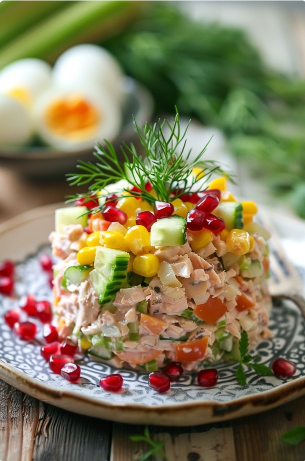 Салат з тунцем і яйцем у святковій подачі