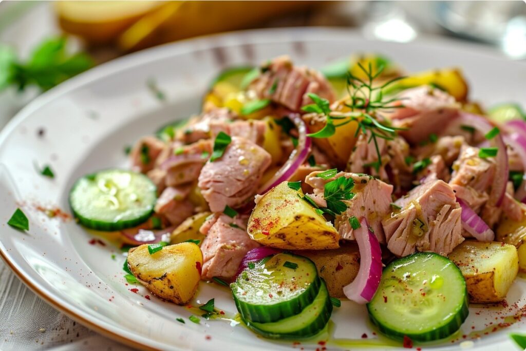 Салат з тунцем, картоплею та зеленню