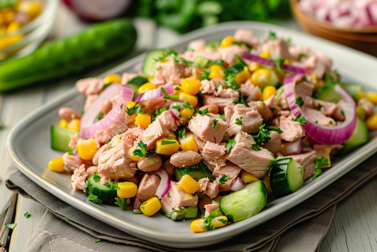 Салат з тунцем, квасолею і кукурудзою рецепт