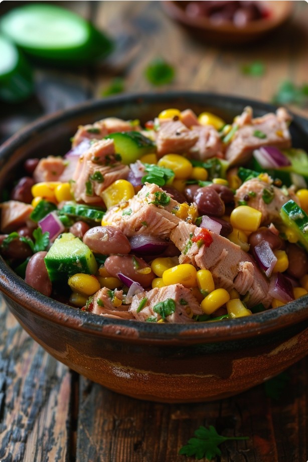 Салат з тунцем, квасолею та овочами — ситна страва