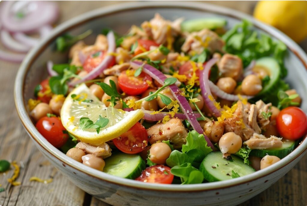 Салат з тунцем, нутом і овочами